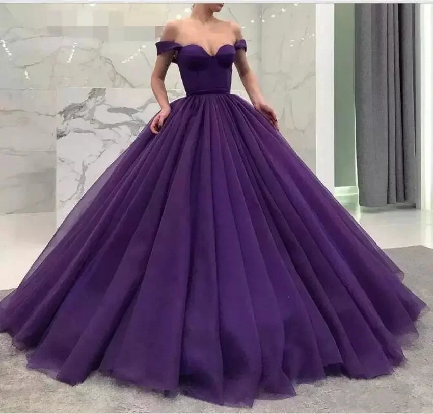 Robe de Bal Violette Simple et Populaire, Robes de Quinceanera, Manches Décolletées, Anniversaire, Éducatif, Longueur au Sol, Tulle, ixG