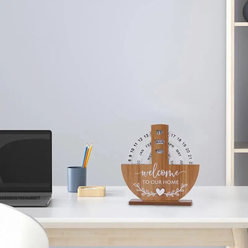 Wooden Calendar For Desk Reusable Time Record Card Disk Calendar Aesthetic Desk Decor Wooden Calendar For Home Offices