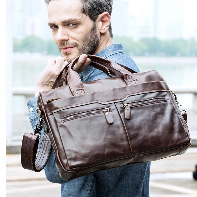 Men Genuine Leather Handbag Brand New Cowhide Leather Messenger Bag  Male Travel Pad Shoulder Bag for Men Office Briefcase Totes