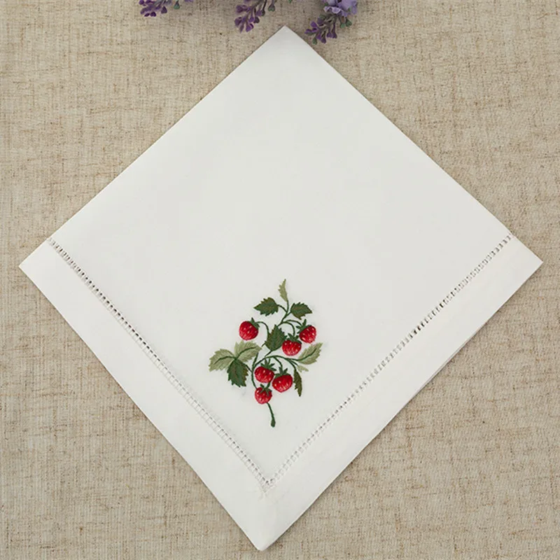 2pcs Simple Natural Hand-embroidered Silk Square American Cotton Embroidery Gift Handkerchief Men's Napkin Souvenir