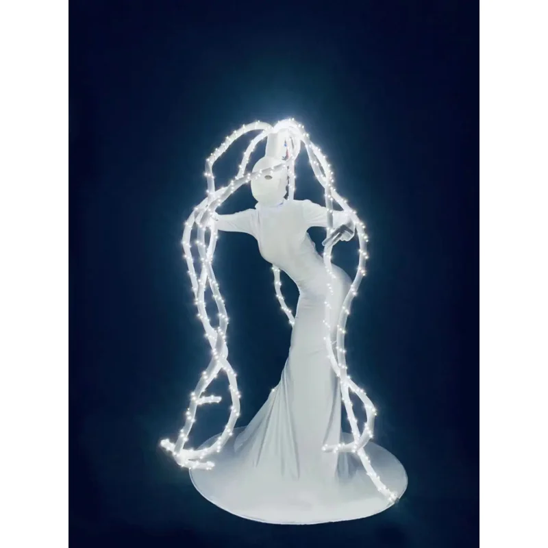 LED luminous Helmet skirt Dress Halloween party cosplay dress Bar nightclub GOGO show white LED octopus costume OI55