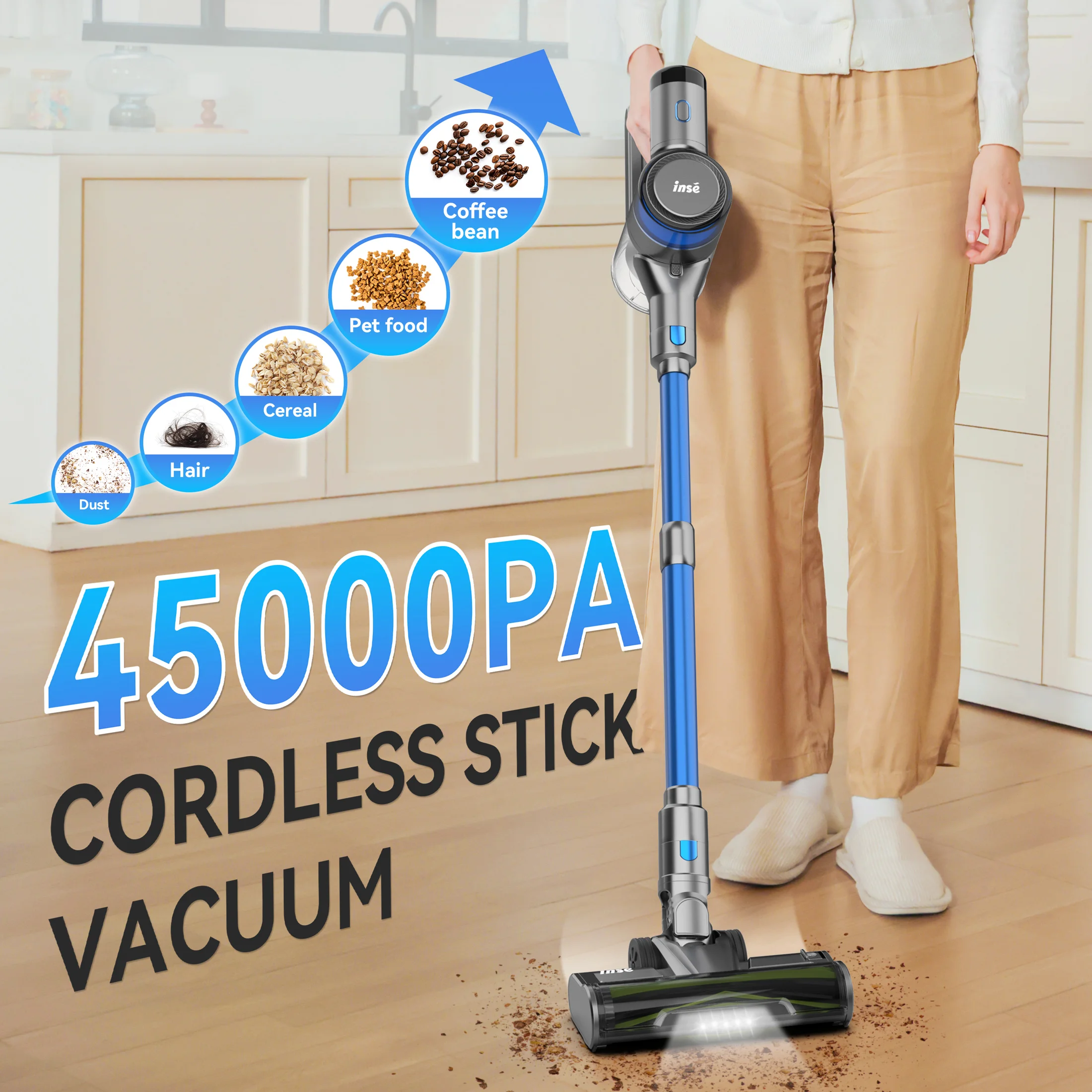 INSE S9X Handheld Stick Vacuum Cleaner, 45000Pa Brushless Cordless Vacuum, Rechargeable Battery Up to 55Min Runtime