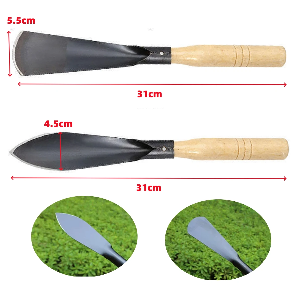 Gardening Shovels Flat-head Sharp-head Manganese Steel Wooden Handle Cultivation Tools Flower Vegetable Planting Weeding Digging