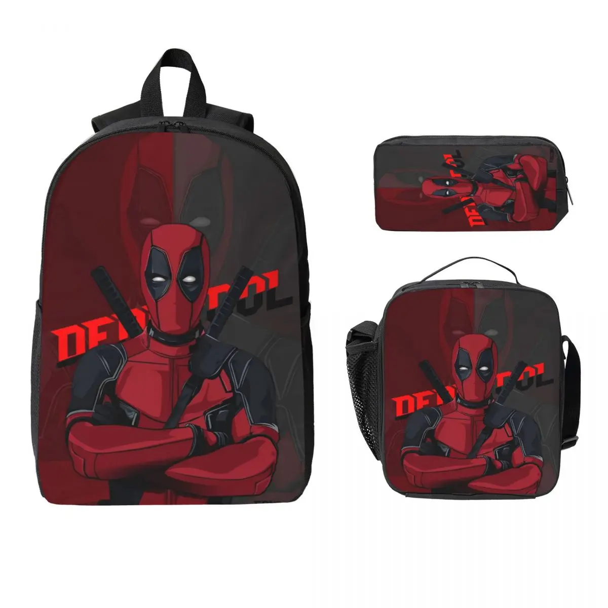 

3Pcs Deadpool Superhero Comics Backpack Set for Boy Girl Pen Bags Bookbag Sets with Lunch Box For School Students Knapsack
