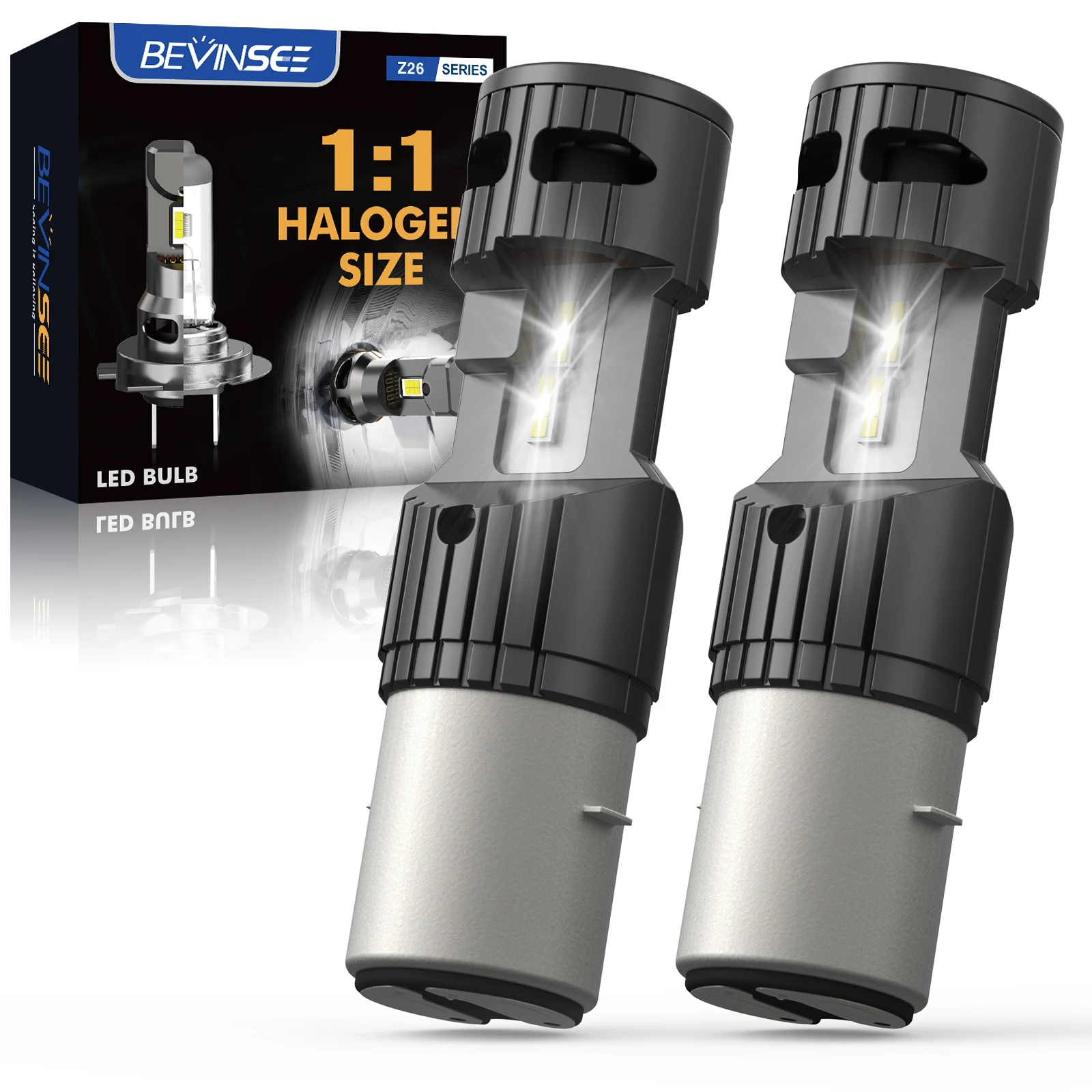 BEVINSEE BA20D H6 LED-Scheinwerferlampe für Motorrad, Fern- und Abblendlicht, Halogengröße, Plug & Play, für Motorrad, ATV, UTV, Zubehör, 12 V