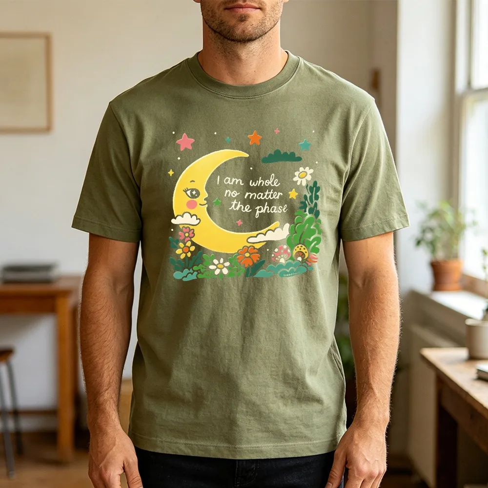 I Am Whole No Matter Phase Moon Men T Shirt Summer Celestial Night Sky Tee Retro Eye Face Floral Garden T Shirt