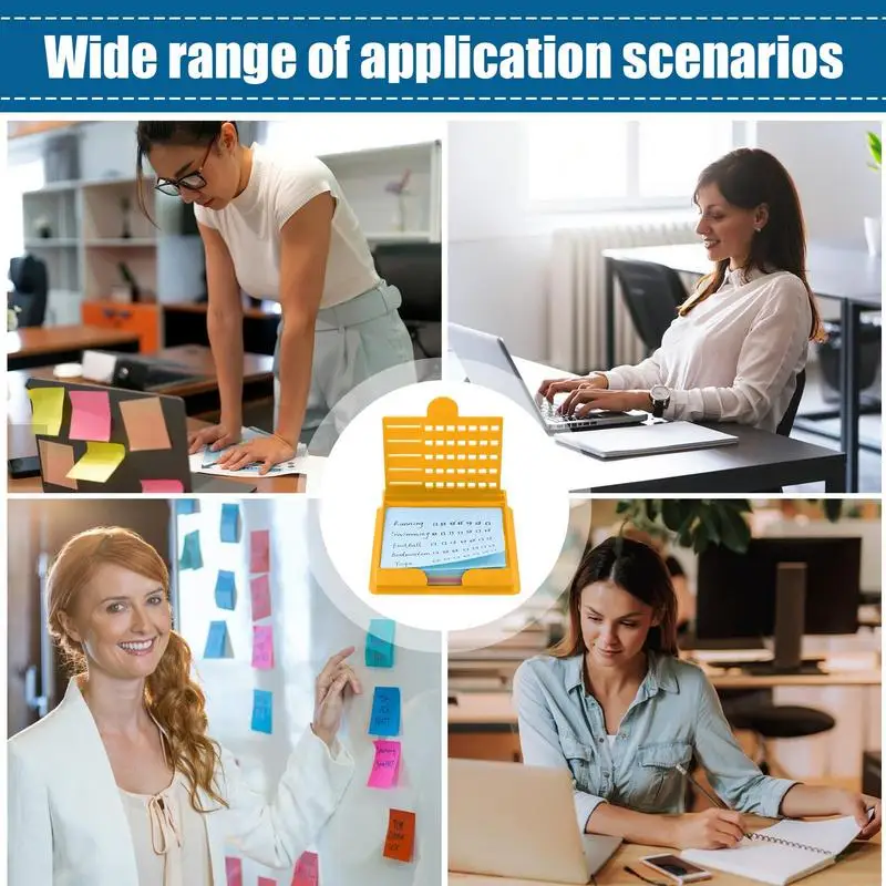 Sticky Note Holder With Stencil Reusable Sticky Notes Dispenser With Stencil Compact Desktop Organizer For 3X3 Inch Memo Pad