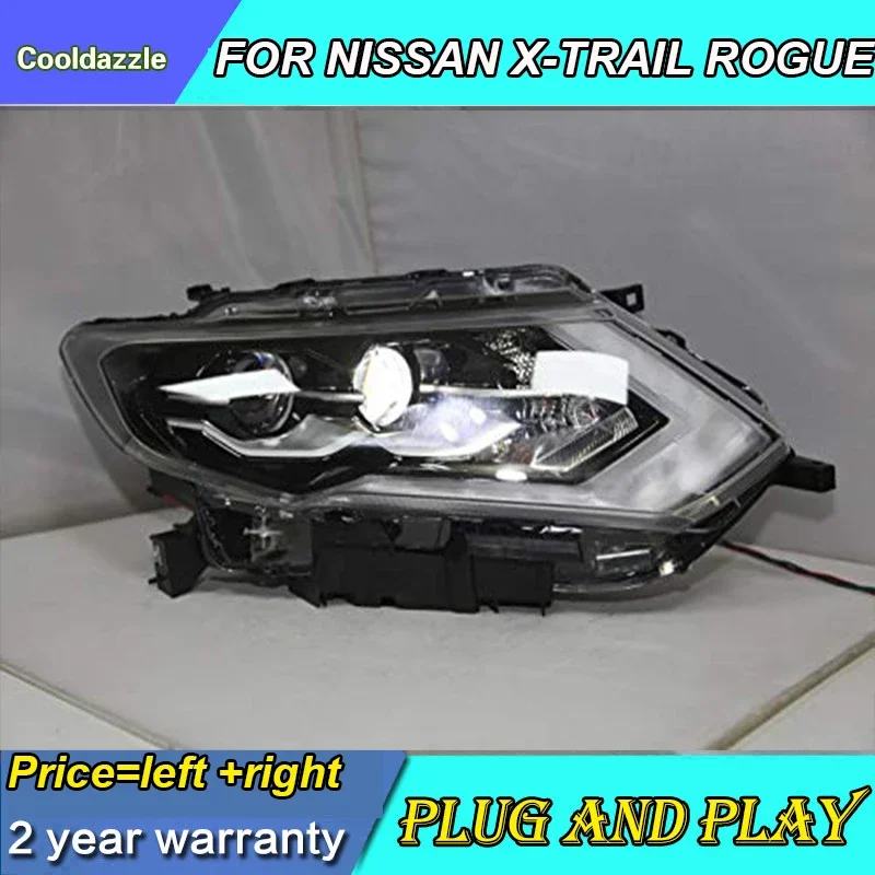 For NISSAN X-trail  Rogue Front Lamps LED Head Light Assembly 2017 Year Black Housing With Daytime Running Light