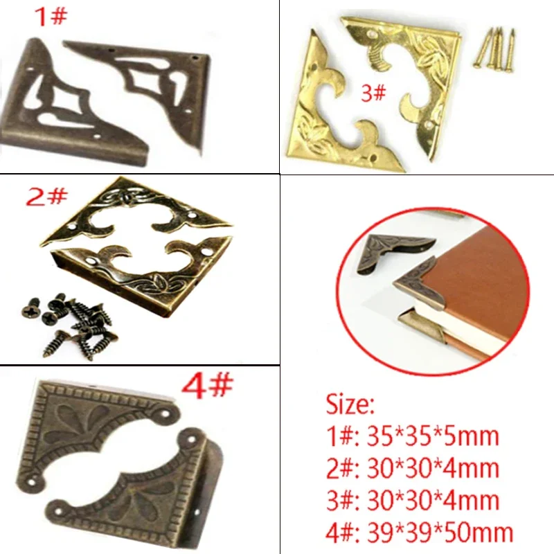 

4Pc Practical Antique Brass/Golden Metal Book Scrapbooking Album Menu Folder Corner Protector Corner Wooden Box Corner with Srew