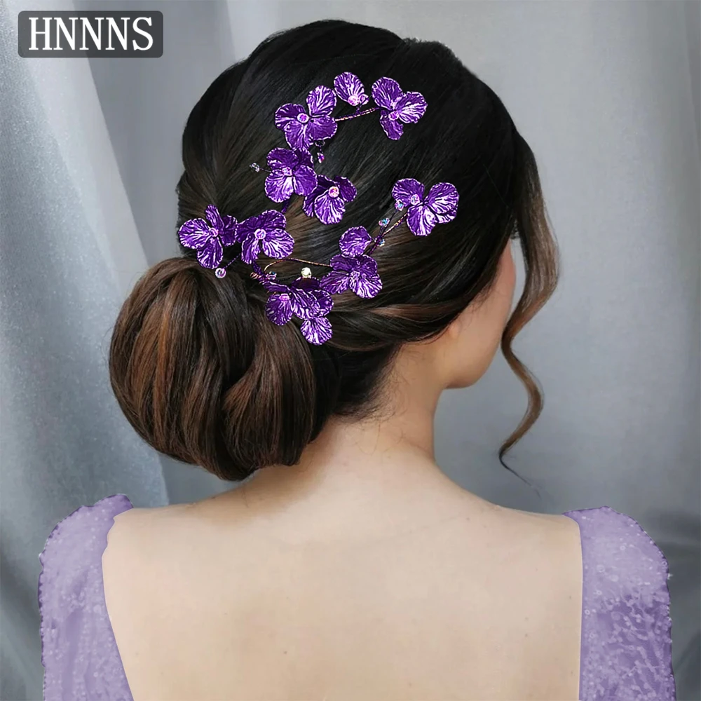 

HNNNS Glamour Bridal Headdress Purple Flowers Hair Comb Elegant Handmade Side Comb Wedding Banquet Party Hair Accessories A114