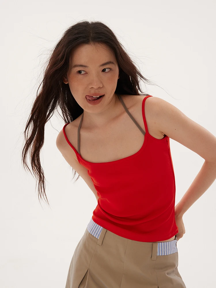 

Original Design Women's Slim Fit Knitted Cotton Csole Top with Ne Strap Elastici Pure Cotton Summer Faion