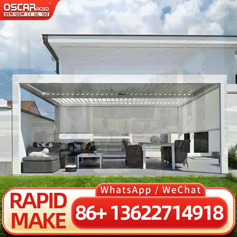 Customised Modern Foldable Waterproof Gazebo with Sides Electric Smart Mesh Shutter for Backyard Patio Garden pergola