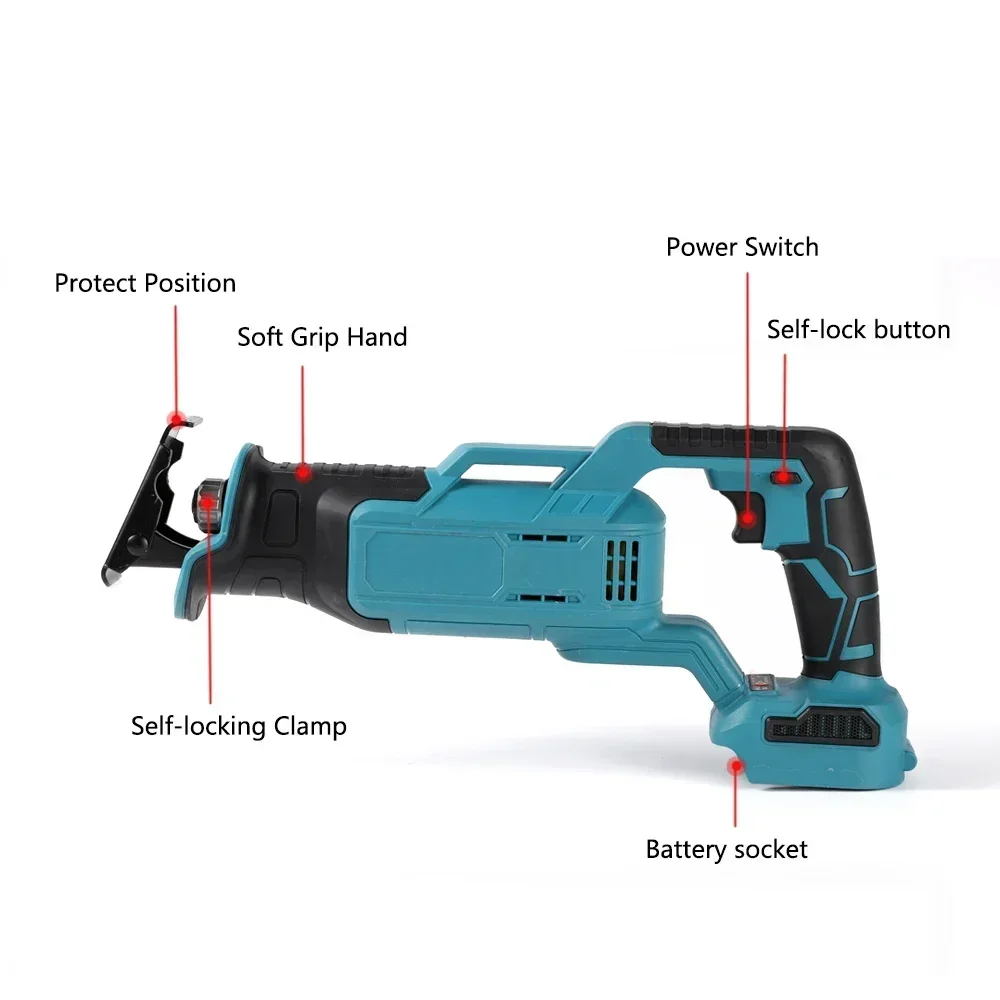 Electric Reciprocating Saw Cutting Brushless Saw Portable Power Tools with 4pcs saw blades For Makita 18V battery (No Battery)