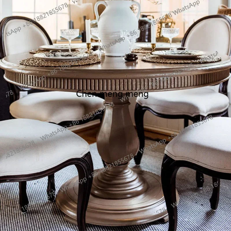 ZJcountry restaurant round solid wood table retro home small apartment eating round table  high-end dining table and chairs