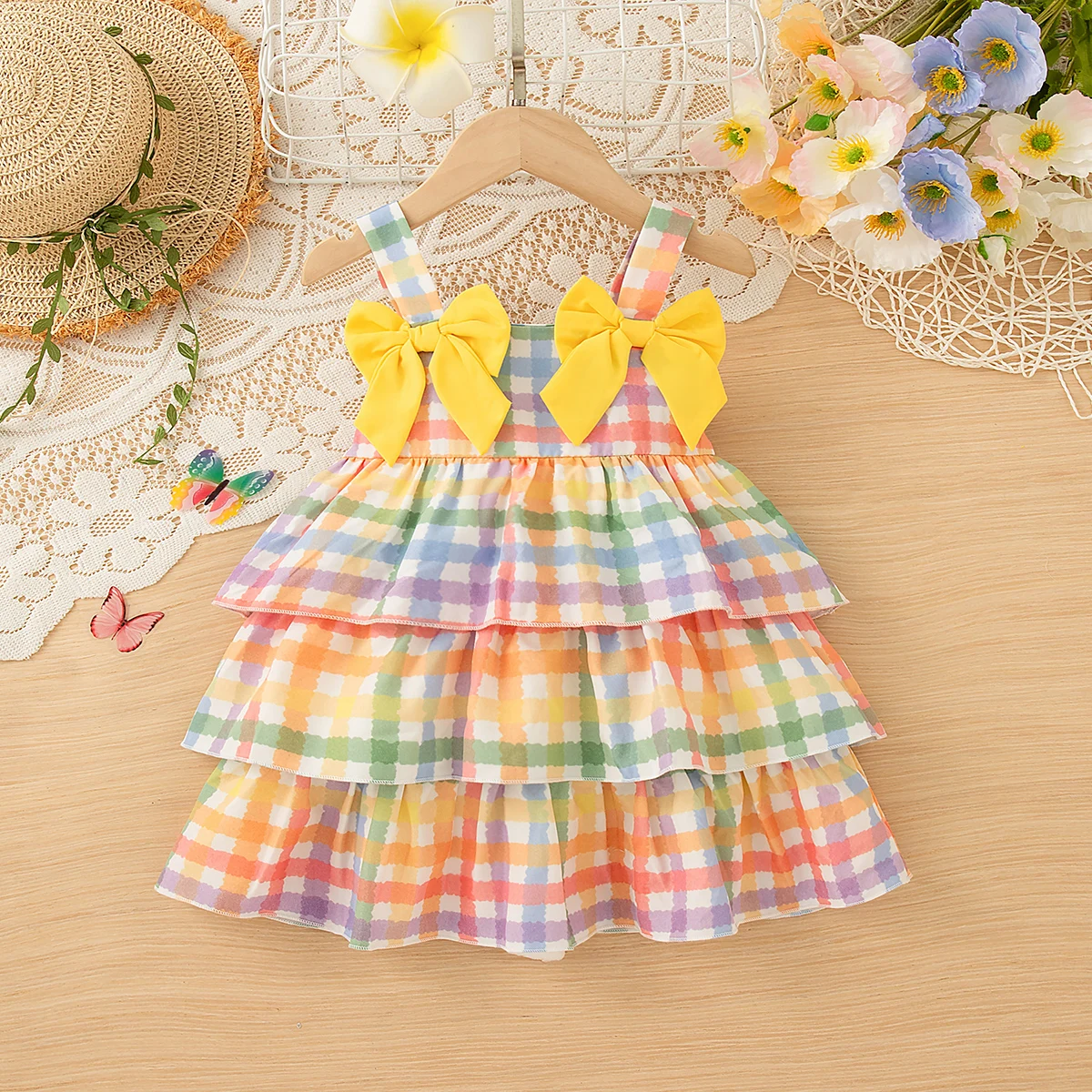 Sweet Beautiful Baby Dress Summer Color Checkered Bow Baby Girl'S Birthday Party Dress Children's Clothing 6 Months - 3 Years