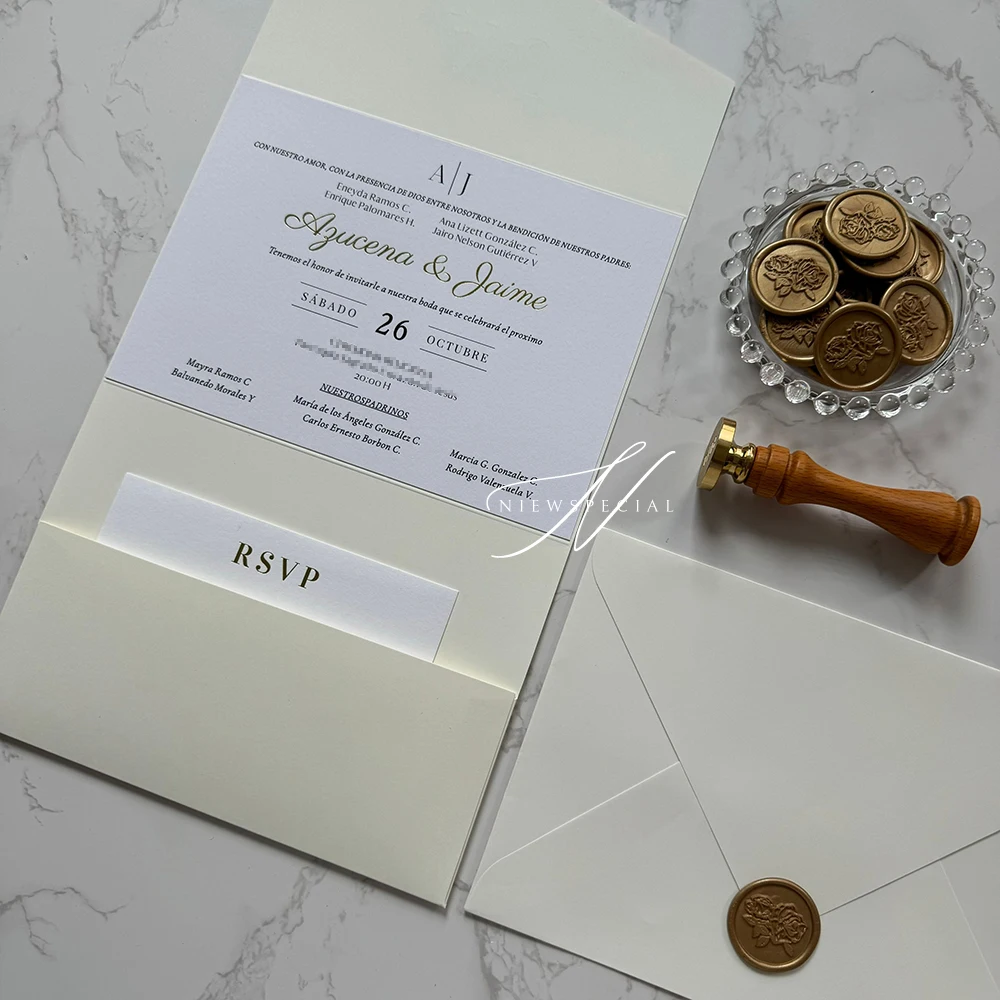 Minimalist Monogram Wedding Invitations | Envelope with Pocket | Wedding Invitation Bundle, Unique and Elegant