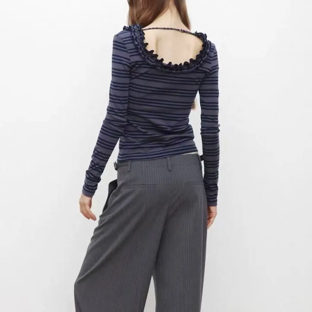Petty Bourgeois Foreign Style Age-reducing Light Luxury High-end Commuting Versatile Red Striped Top for Women