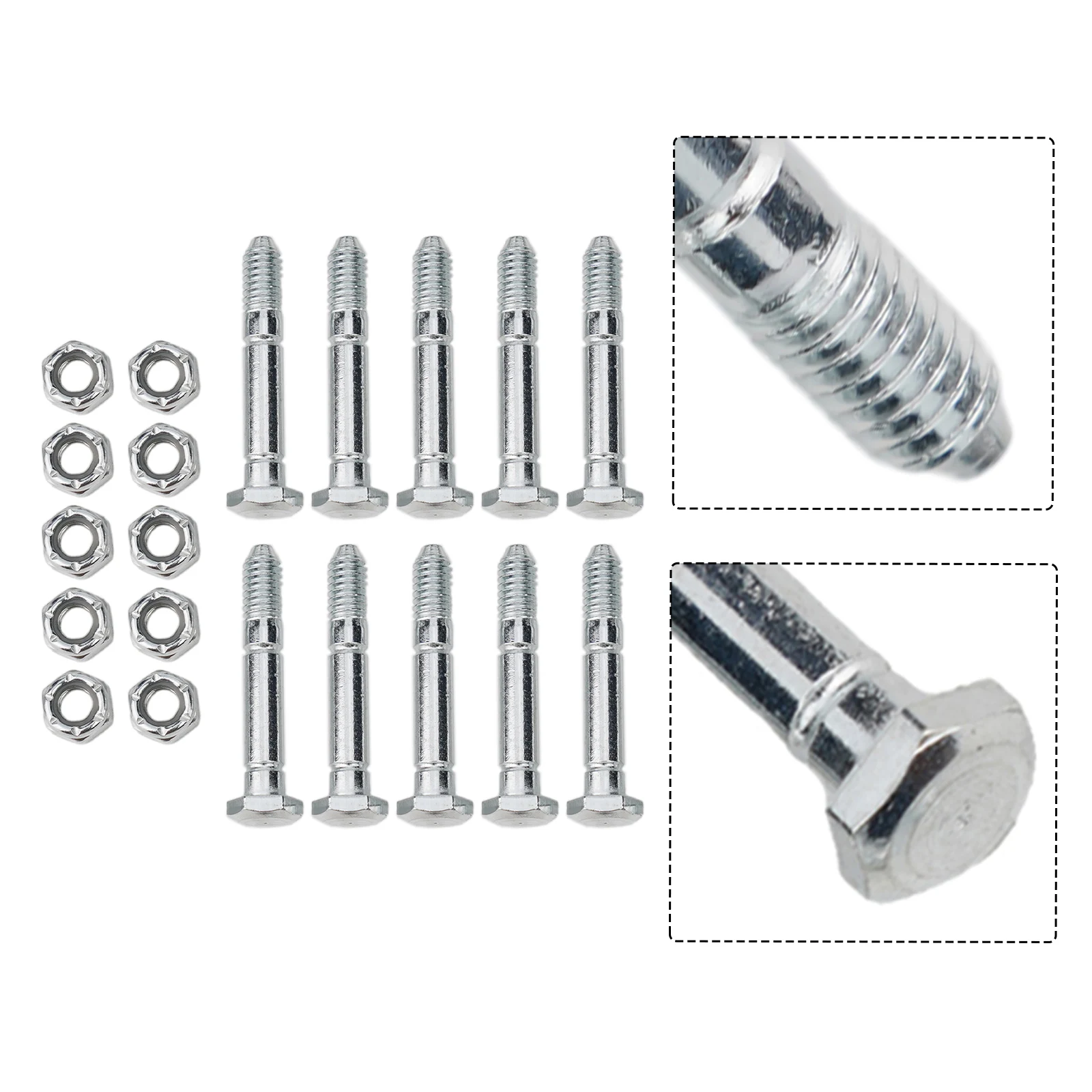 Replacement Set of 10 Shear Pins & Nuts for Ariens 510015 51001500 & For Snapper 13865 709155 Compatible with Various Models