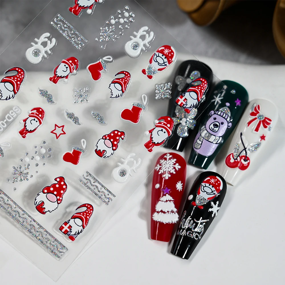 1 Uds. De bolas de nieve plateadas, pegatinas navideñas para uñas 5D, árbol de Navidad, cascabeles de copo de nieve, diseño adhesivo, calcomanías para uñas, suministros para uñas de invierno