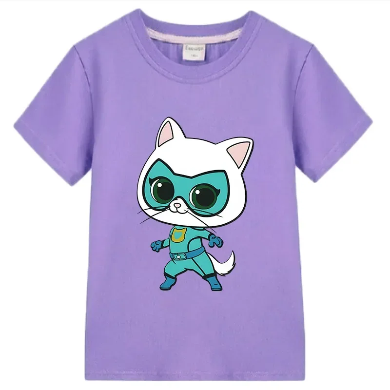 SuperKitties Children T-Shirt Short Tops Cartoon Anime T-shirt boys girls clothes y2k Summer O-Neck Children clothing one piece