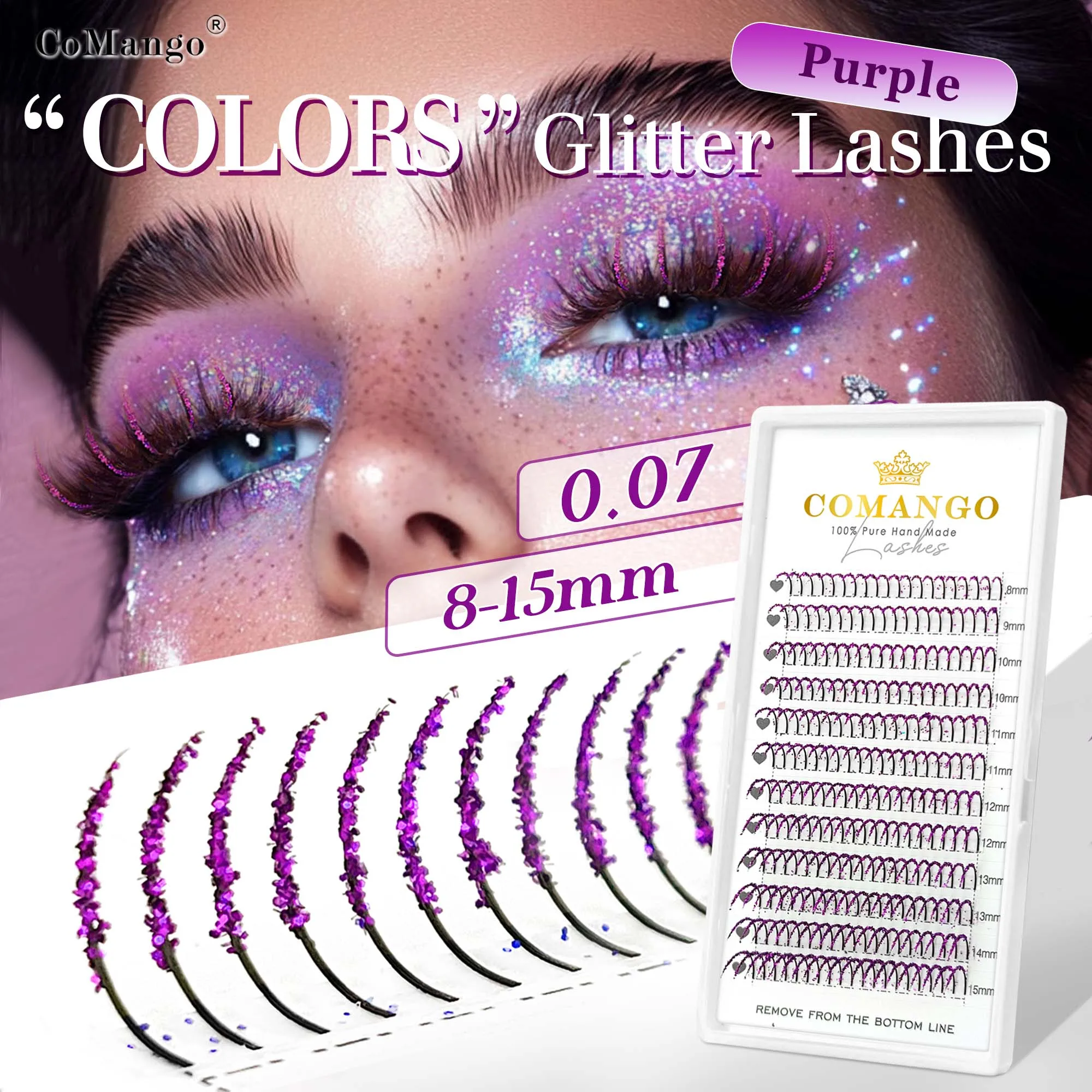 CoMango Glitzernde, feine, gemischte, farbige Wimpernverlängerung, vorgefertigte Volumen-C-D-Wimpern, einzelne falsche Wimpern, Cosplay-Spikes, Mink-Wimpern