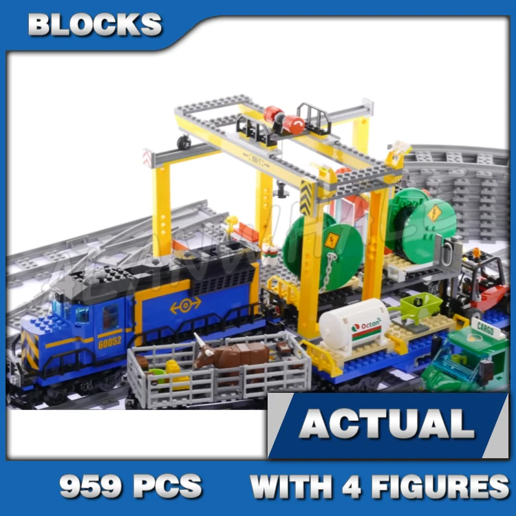 

959pcs City Urban Motorized Cargo Train Remote Control Wagons Rail Track 02008 Building Blocks Set Bricks Compatible with Model