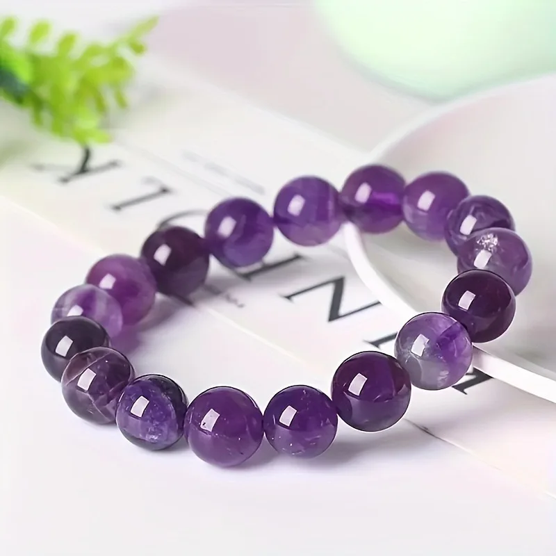 

Premium Amethyst Beaded Bracelet Unisex Apparel Accessories Natural 5 Sizes Purple Smooth Stone Braslet Good Luck Couple Pulsera