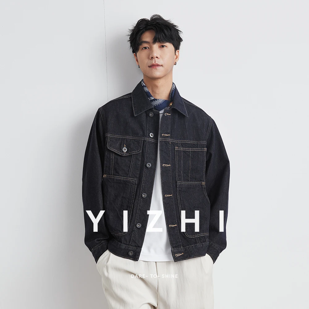 Men's Contrast Color Double Needle Highlighted Denim Jacket 2025 Spring Autumn Classic Retro Lapel Men's Workwear Jacket Top