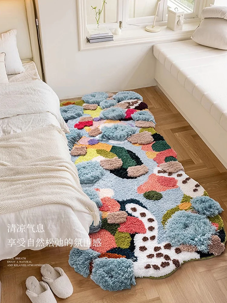 

Irregular Flower Garden Bedroom Carpet Flocking Bedside Mat Balcony Cloakroom Area Rug Foot Pad Thick Modern Rugs Living Room