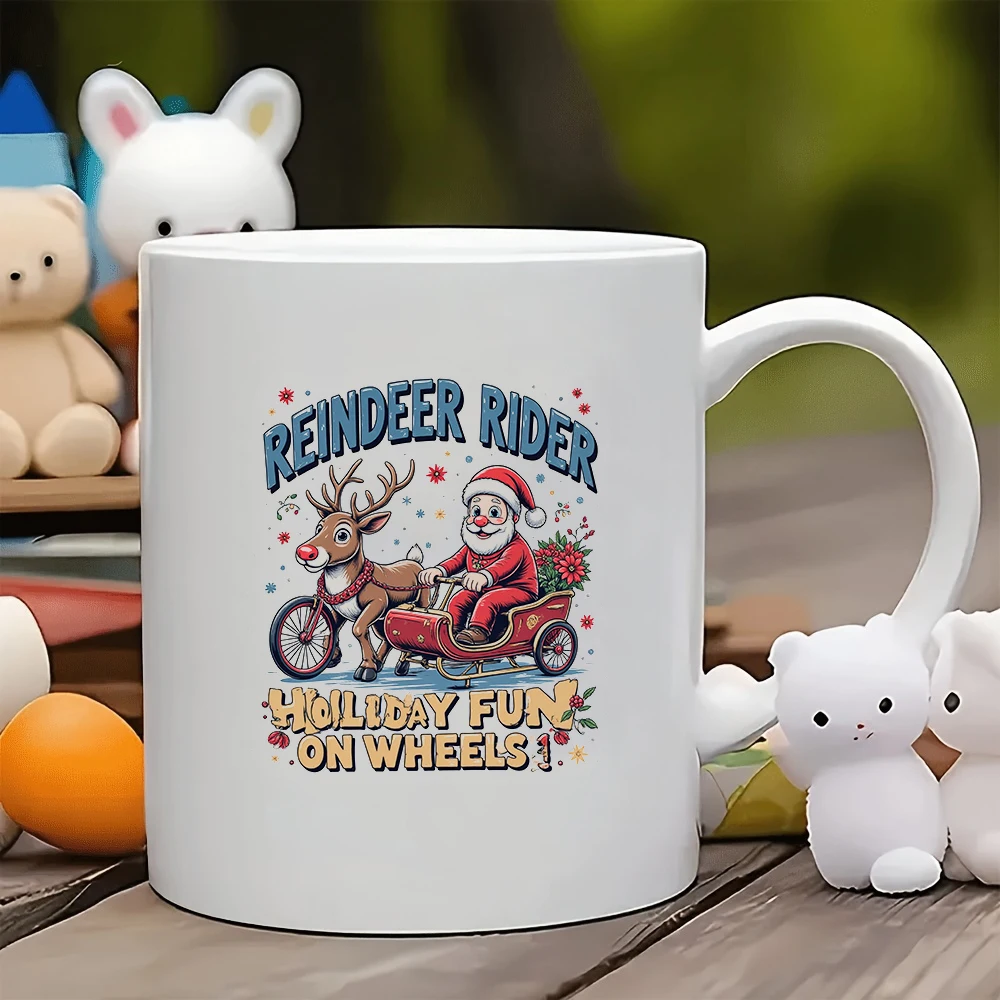 

11oz cartoon reindeer knight Christmas mug creative bicycle sled gift Christmas holiday decoration kids cup family office coff
