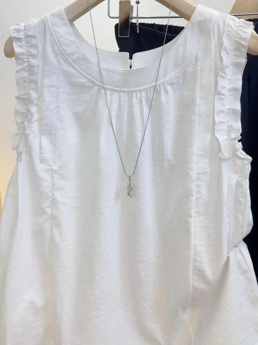 camisa-feminina-elegante-plissada-sem-mangas-casual-cor-pura-versatil-novo-estilo-de-verao-com-bolso-e-lenco-quadrado
