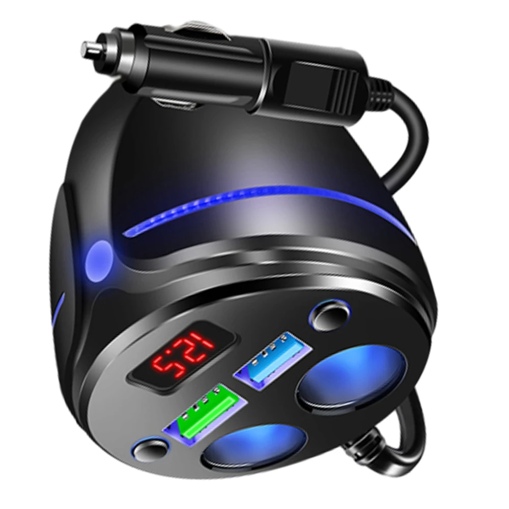 Car Charger  ABS One-to-two Cigarette Lighter  120W High Power Car Charger Cup Quick Charge Dual USB Phone Charger