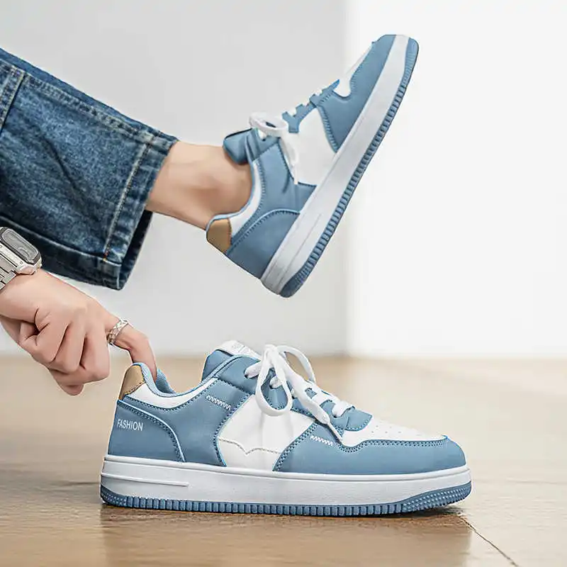 Men's Breathable PU Vulcanized Sneakers Non-Slip Lightweight Casual Skateboard Shoes for Outdoor Walking Daily Wear