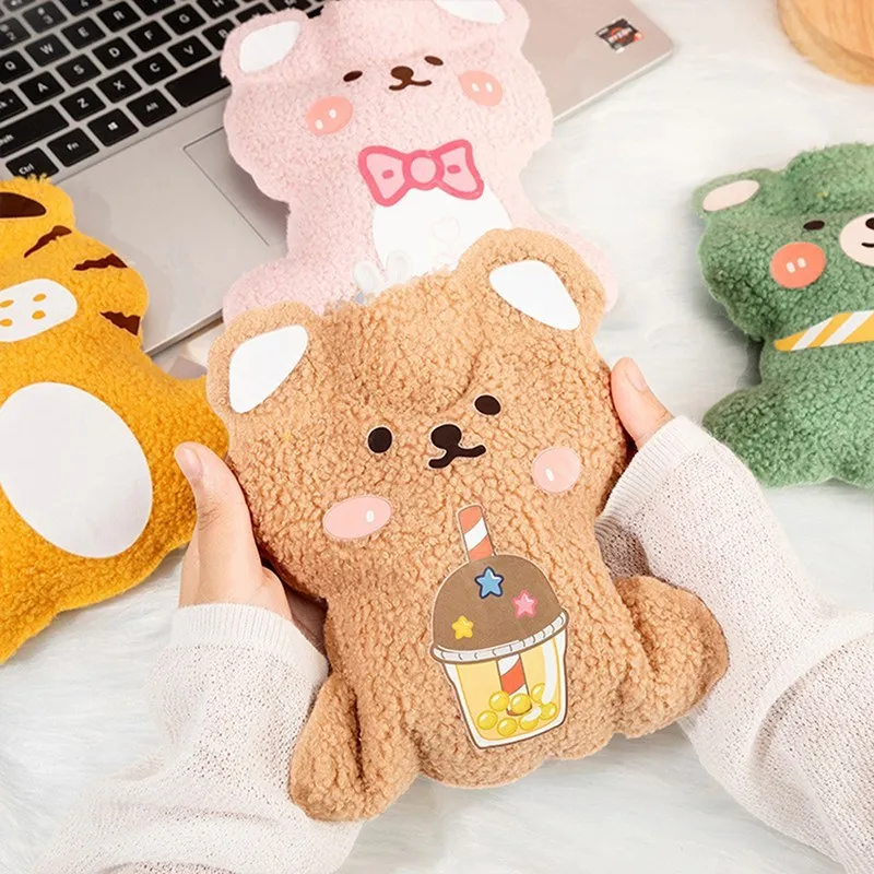 Portable Warm Water Bag Water Injection Hot Water Bag PVC Plush Warm Hand Bag Mini Hand Warmer Kawaii Water Bottle Winter Supply