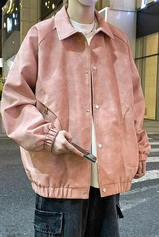 

New Plus Size Men's Work PU Leather Jacket Motorcycle Fat Lapel Loose Fit