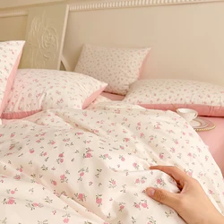 100% Cotton Single Duvet Cover Pink Rose Floral Printed Soft Breathable Quilt Cover for Bedroom