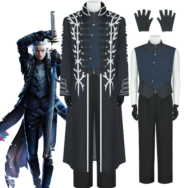 

Костюм для косплея Vergil, игра Devil May Cry 5, черный род, наряды для косплея, карнавальный комплект на Хэллоуин, ткань для ролевых игр для мужчин и мальчиков