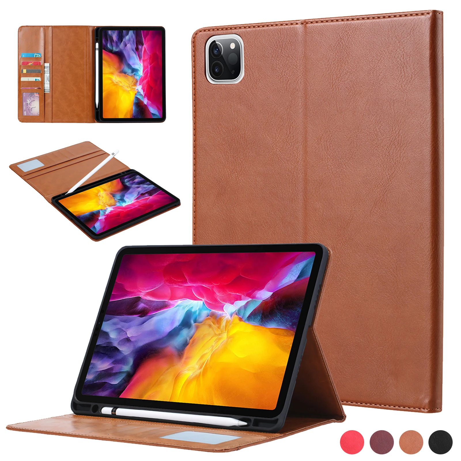 For iPad Air 11 inch 2024 tablet leather case With Cards Slot Stand Cover pen slot cover  insertion wallet holder