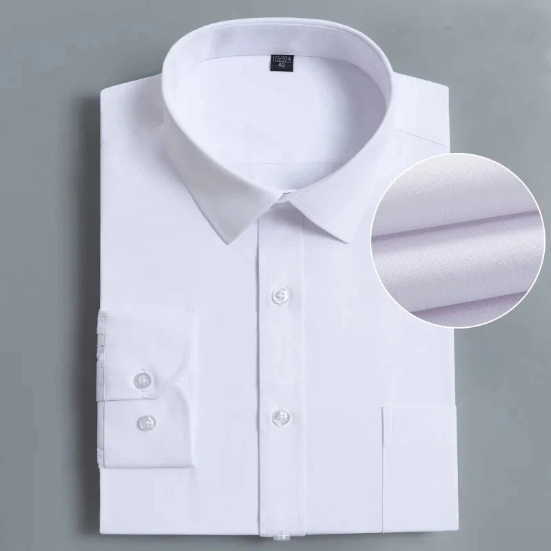 New Cotton Men Classic Long Sleeve Dress Shirt Regular Pocket Fit Formal Business Work Office Casual White Social Shirts S-8XL