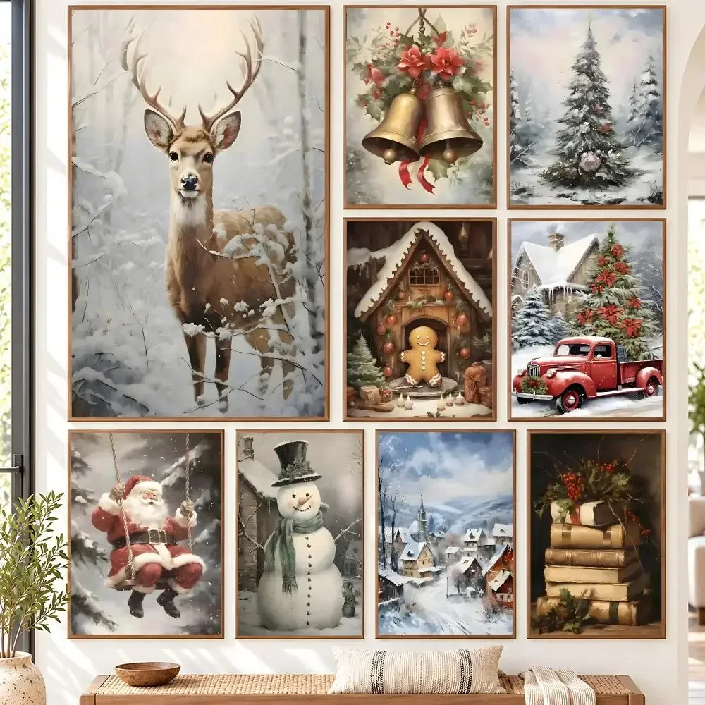 Vintage Holiday Christmas Santa Claus Winter Gingerbread Сottage Poster Matte Wall Art Removable Home Room Decoration