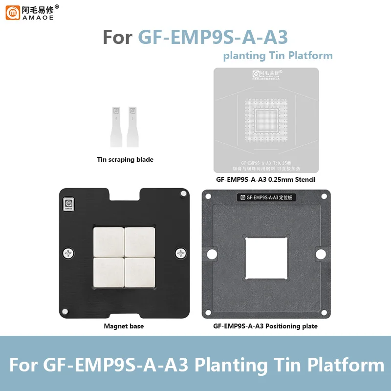 

Amaoe GF-EMP9S-A-A3 BGA Reballing Stencil Platform Kits Magnetic Attraction Positioning Tin Planting Platform Chip Ball Planting