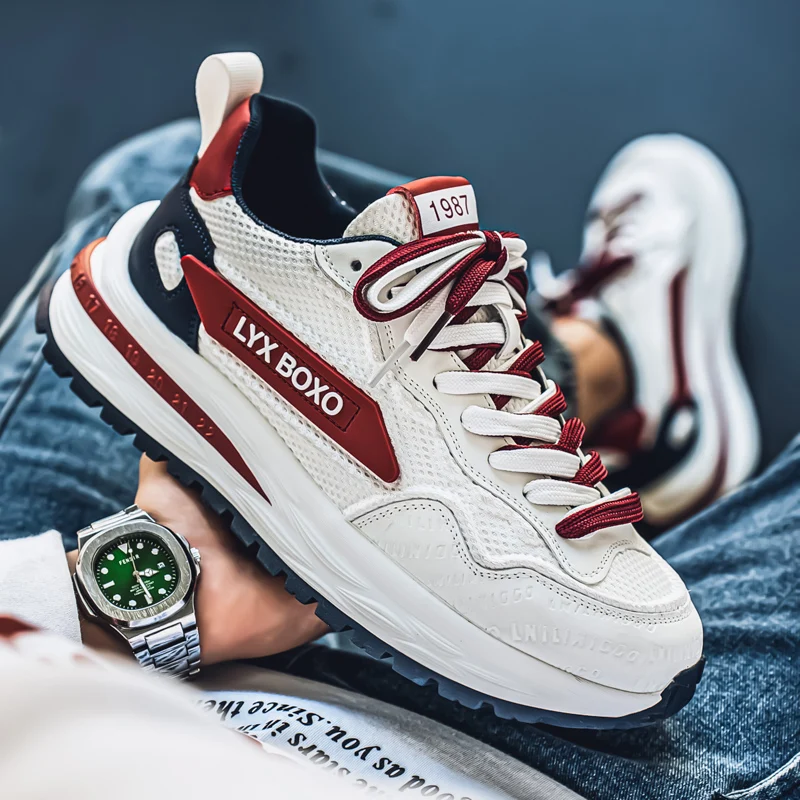 

Повседневная мужская теннисная спортивная обувь для мужчин, новинка 2023 года, мужские массивные кроссовки, весенняя модная нескользящая уличная спортивная обувь с сеткой, мужская