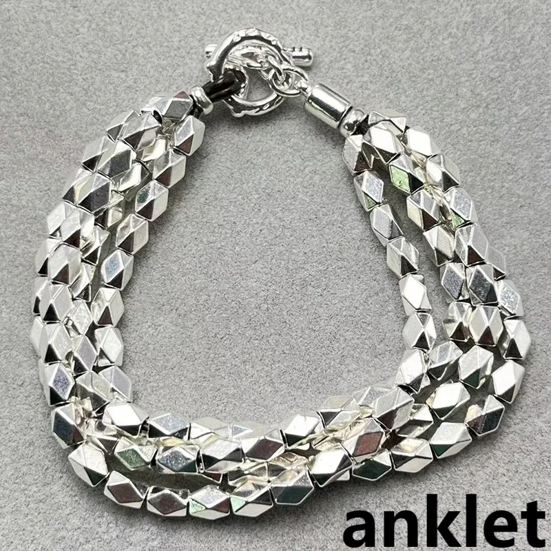 

UNOde50 multi-layer diamond-shaped rice grain silver handmade anklets popular in Europe and the United States in summer