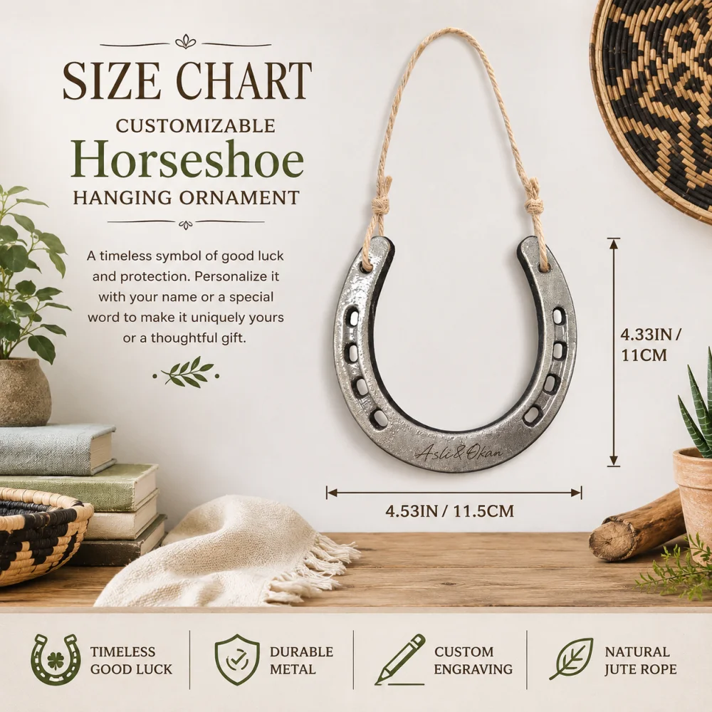 Personalized Horseshoe,Custom Engraved Name Ornament,Lucky Horseshoe Wall Hanging,Couple Custom Gift,Housewarming Good Luck Sign - view 6