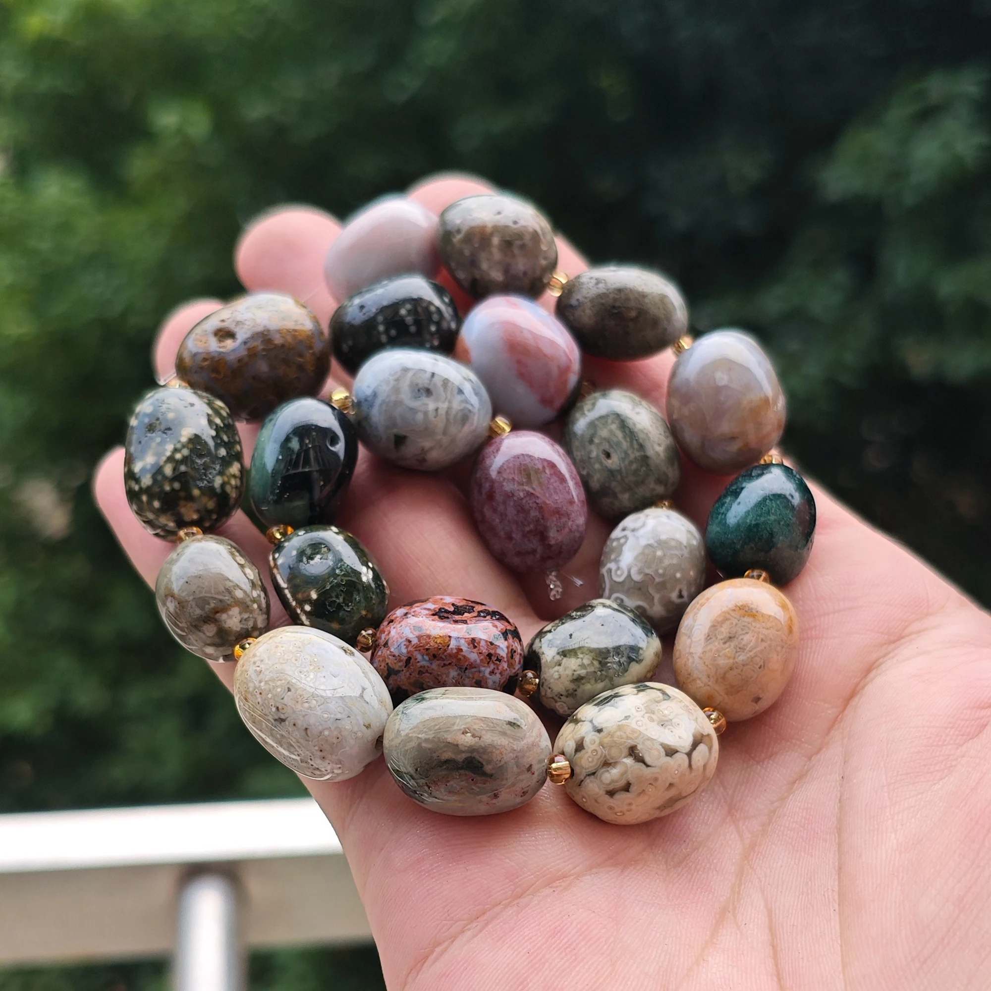 Upgraded Ocean Jasper Loose Beads Natural Flower Jasper Pebble Strand for DIY Jewelry Making Supplies Handmade Craft Material