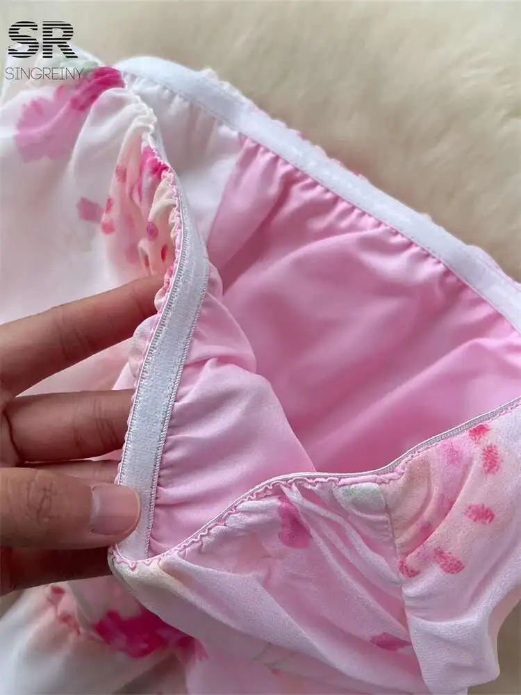 BabYoung Floral Vacation Chiffon Dress Sleeveless Strapless Zipper Design French Sundress Summer Beach Sexy Print Dresses