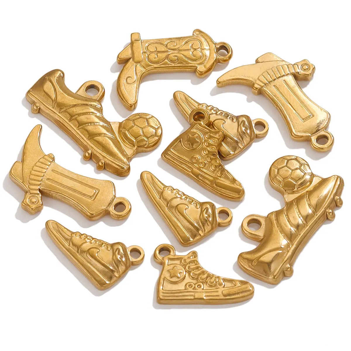 

5 PCS 18K Charm Stainless Steel Sneaker High Heel Pendant DIY Men's and Women's Gold Necklace Earring Connector Wholesale