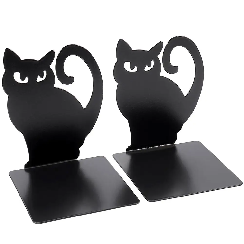 2 Pcs Desktop Hold Cat Bookends Convenient Organizer Decorative Stands File Metal Bookstand