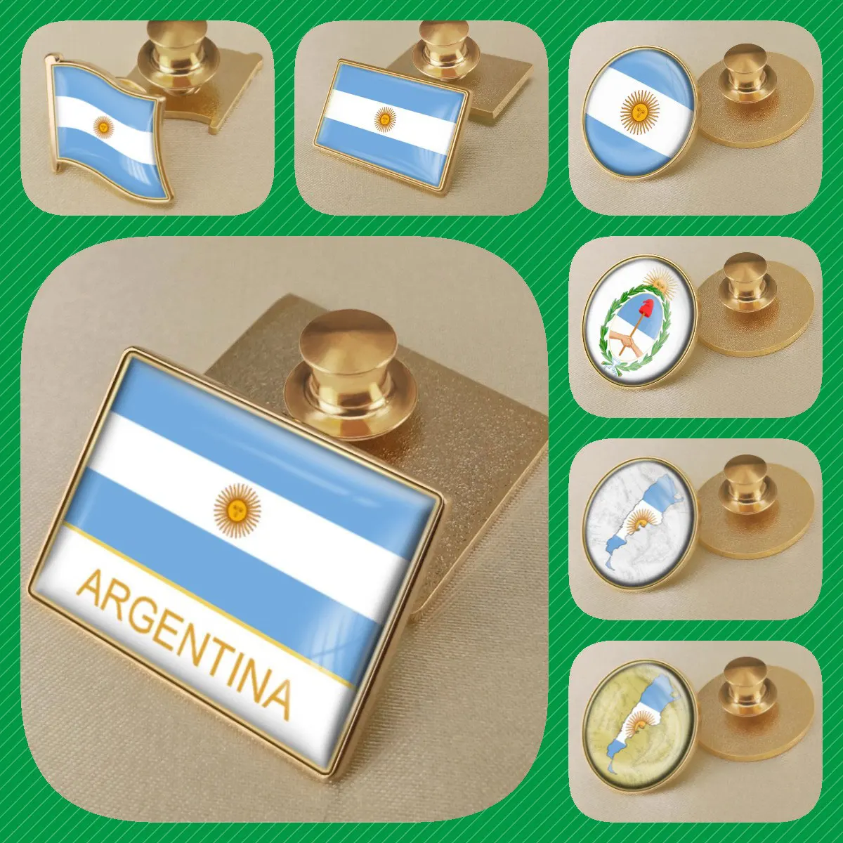 Argentina Argentinean Map Flag National Emblem National Flower Brooch Badges Lapel Pins