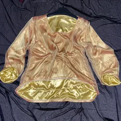 Glossy 2 Layers Mesh Gauze Sleep Tops Men Long Sleeve Smooth Satin Ice Silk Inside Pajamas Sleepwear Male Gold Home Underwaear